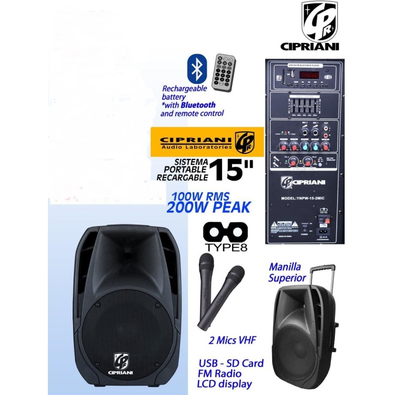 CIPRIANNI SISTEMA PORTABLE 15 RECARGABLE 2 MIC CIPRIANNI SISTEMA PORTABLE 15 RECARGABLE 2 MIC